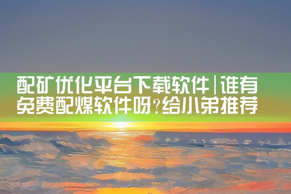 配矿优化平台下载软件